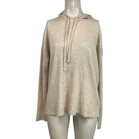 SPLENDID WOMEN'S MEDIUM - CREAM & TAN CHEETAH COTTON BLEND HOODED PULL-OVER TOP - Picture 1 of 9